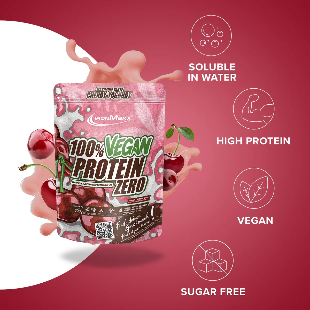100% Vegan Protein Zero (500g) - Cherry Joghurt – Bild 7