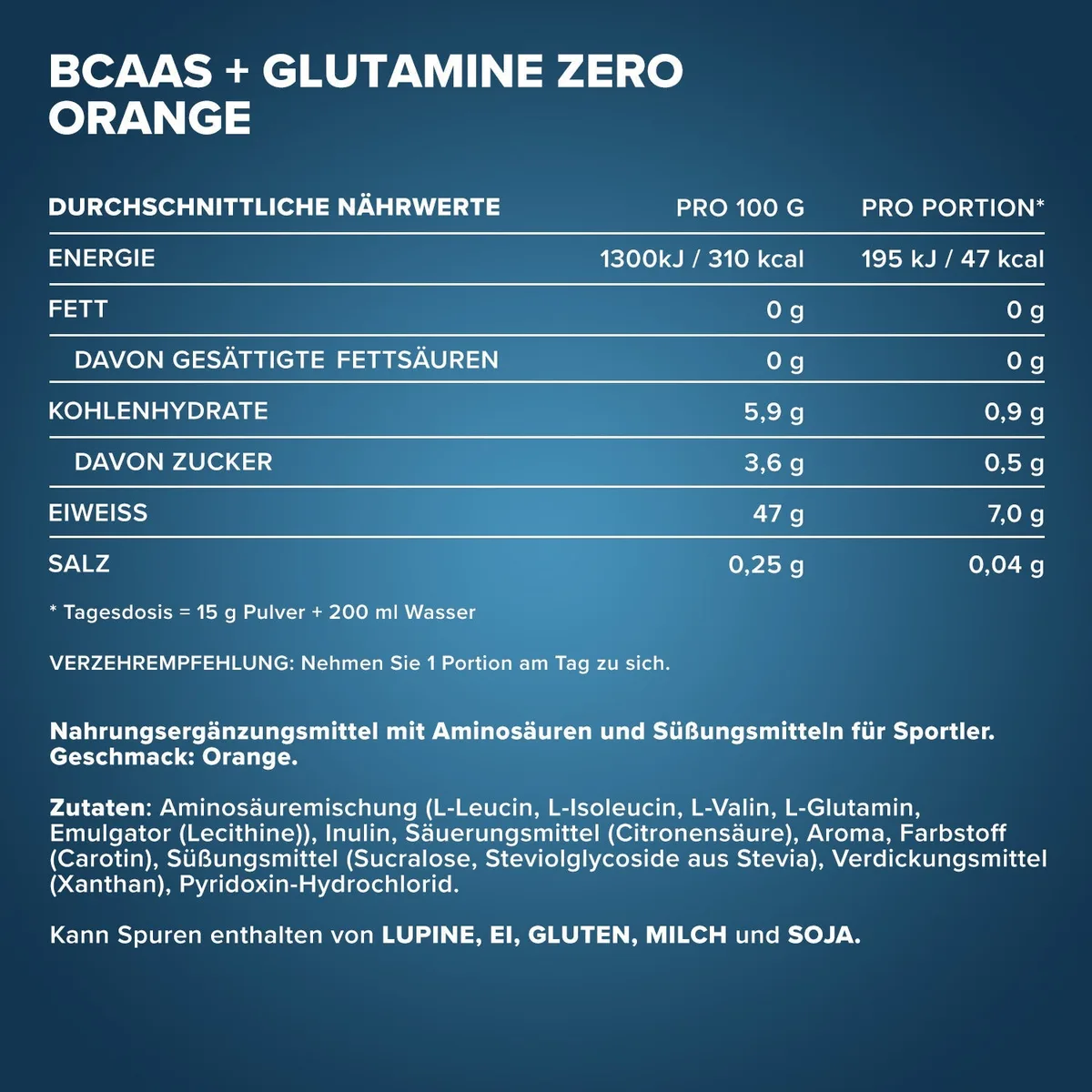 100% BCAAs + Glutamine Zero (500g) - Orange – Bild 4
