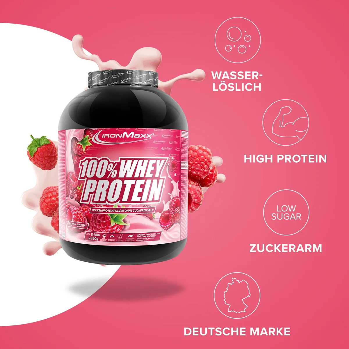 100% Whey Protein (2350g) - Himbeere – Bild 2