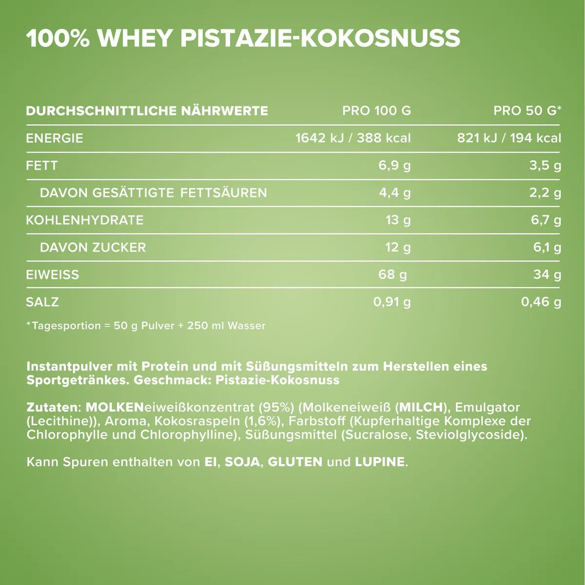100% Whey Protein (900g) - Pistazie Kokos – Bild 4