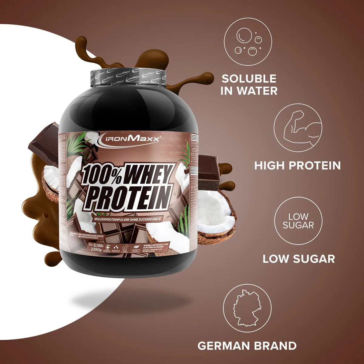100% Whey Protein (2350g) - Schokolade Kokos – Bild 7