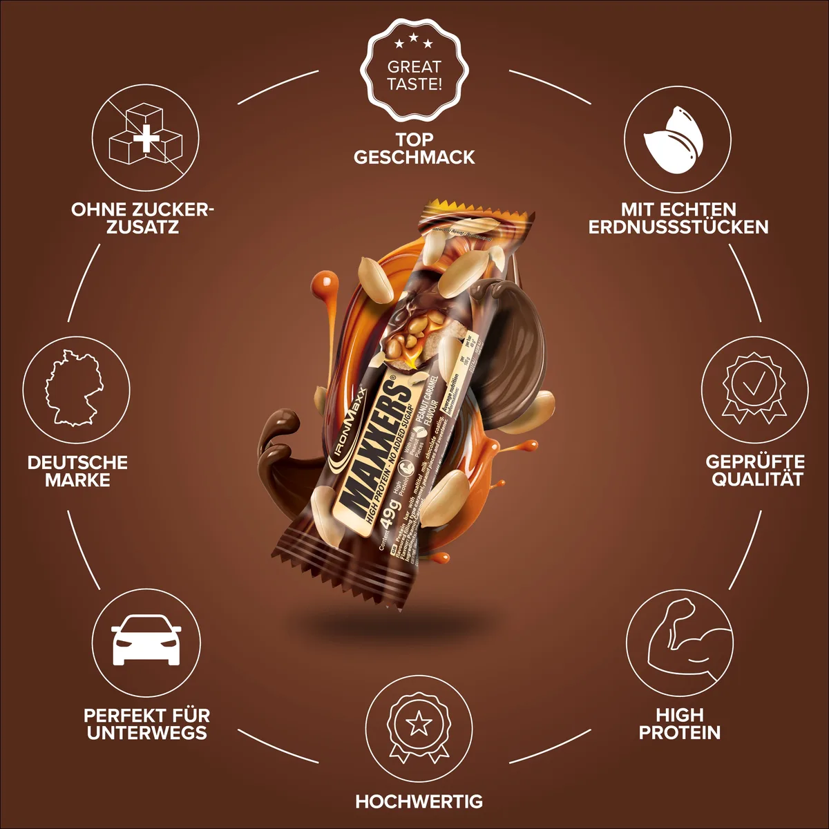 Maxxers (12x49g) - Peanut Caramel – Bild 5