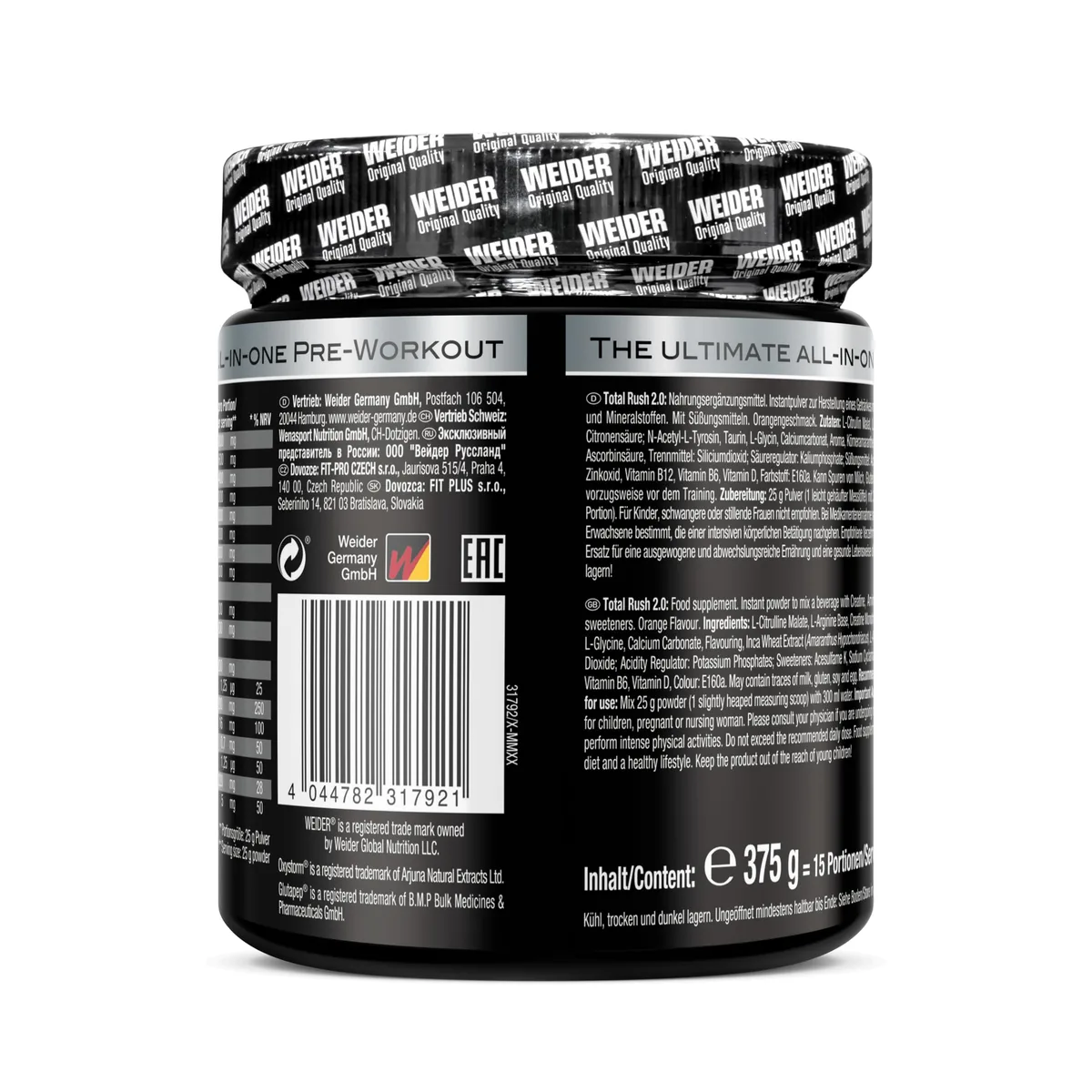 Weider - Total Rush 2.0 - Hochdosierter Pre-Workout Booster mit Kreatin und Koffein - Orange – Bild 2