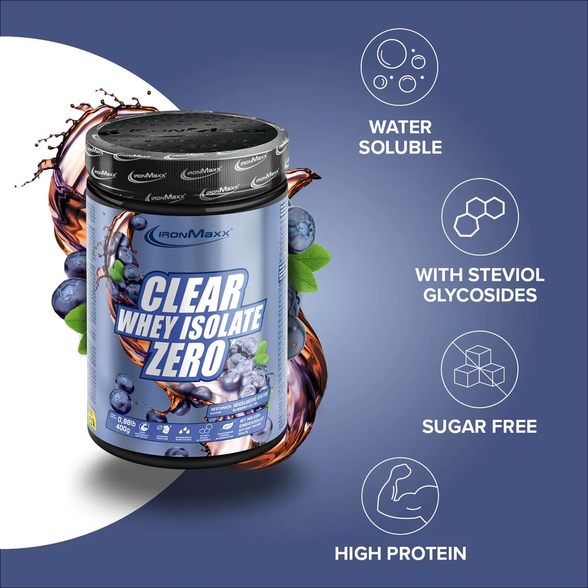 Clear Whey Isolate ZERO (400g) - Blueberry Ice Tea – Bild 2