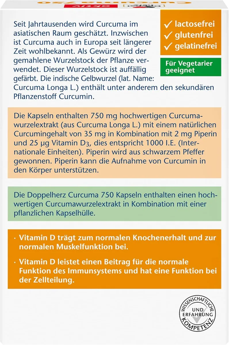 Curcuma 750 mit Curcumin + Vitamin D3 1000 I.E. (30 Kapseln) – Bild 2