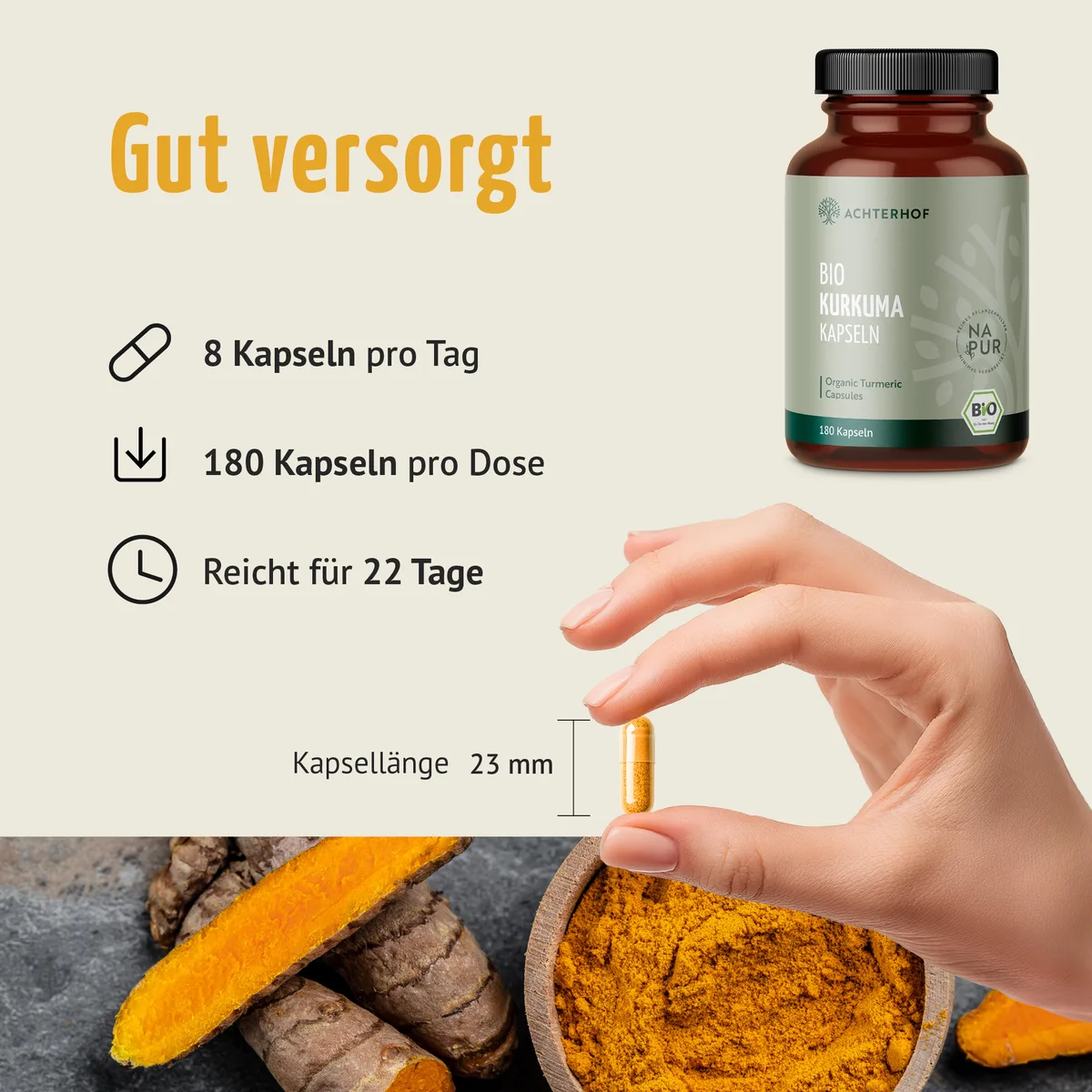 Bio Kurkuma Kapseln (180 Kapseln) – Bild 5