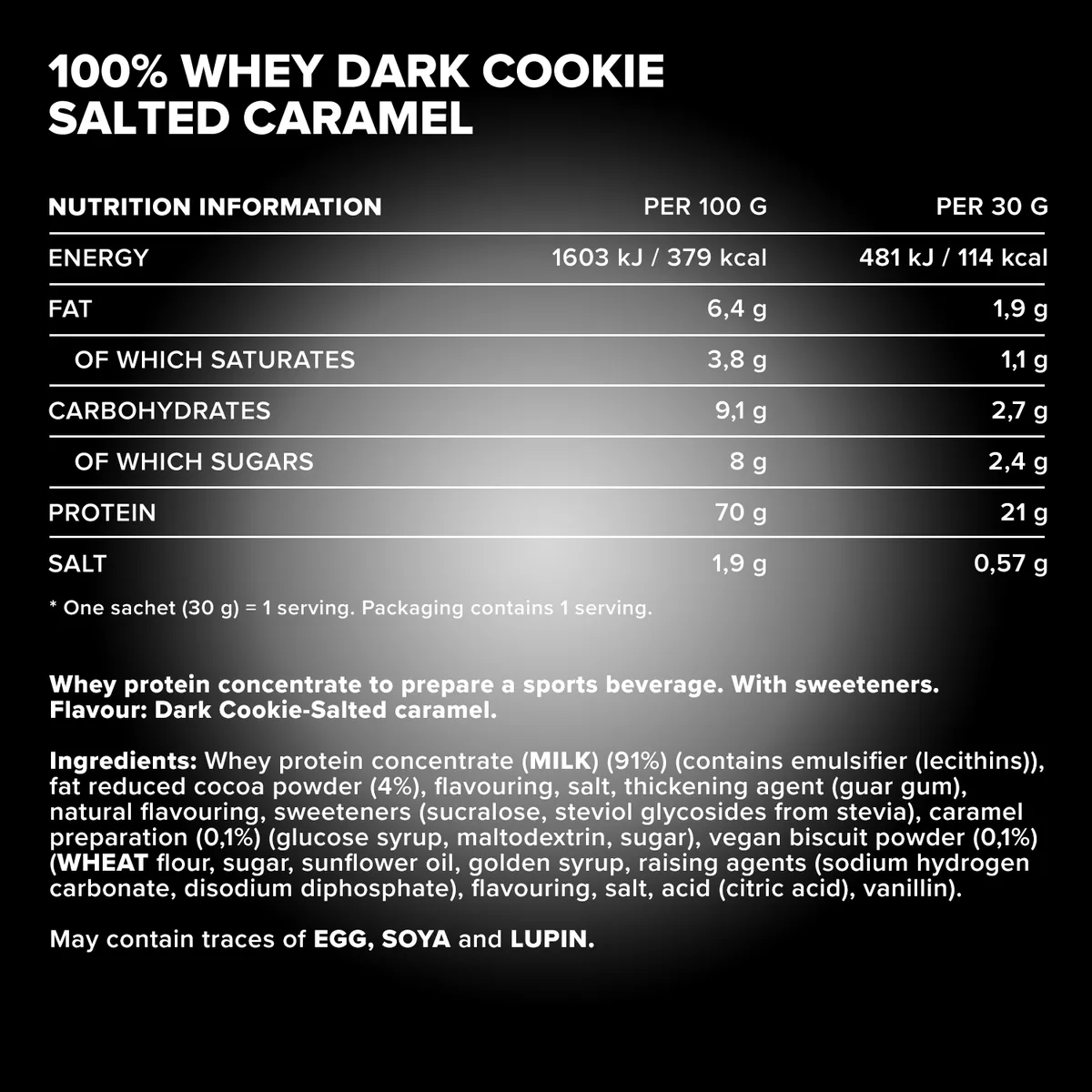 100% Whey Protein (30g) - Dark Cookies Salted Caramel – Bild 4