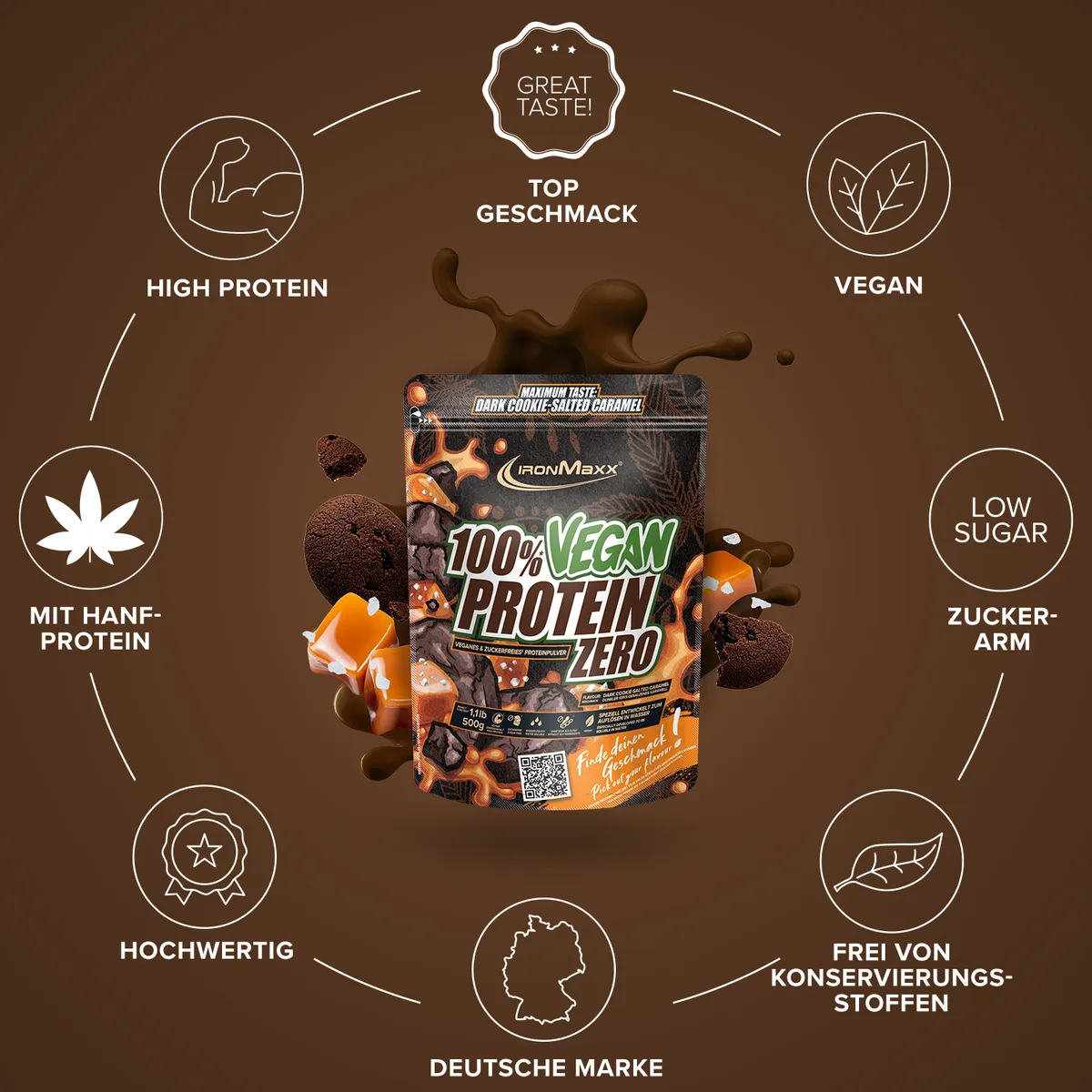 100% Vegan Protein Zero (500g) - Dark Cookie Salted Caramel – Bild 5