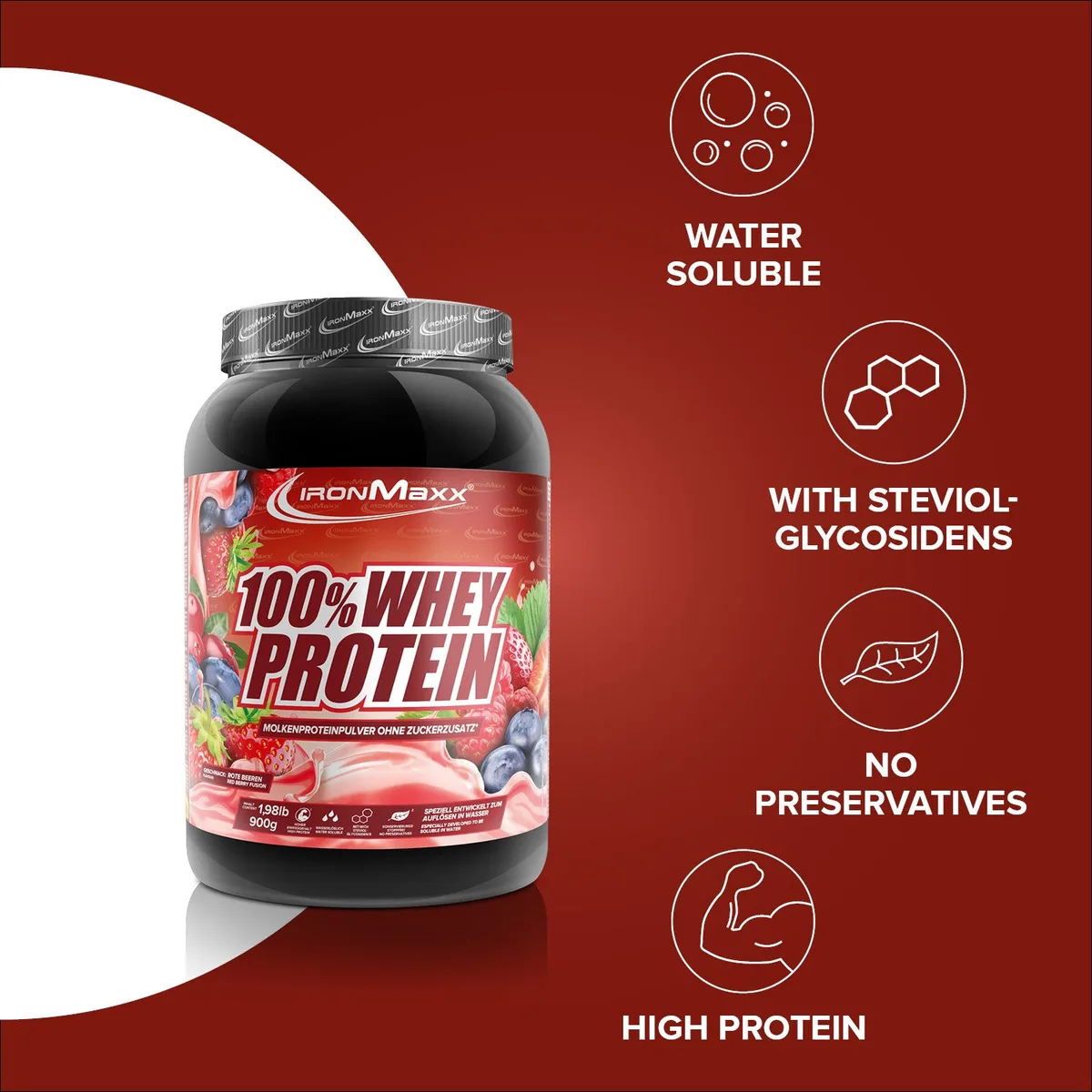 100% Whey Protein (900g) - Red Berry Fusion – Bild 7