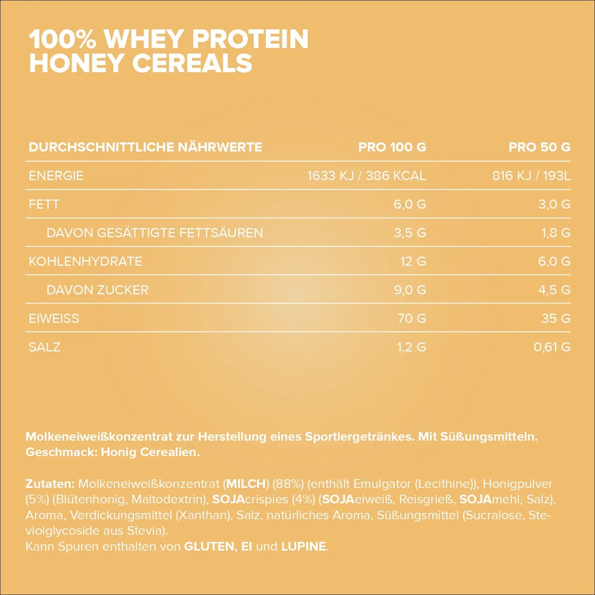 100% Whey Protein (500g) - Honey Cereal – Bild 4