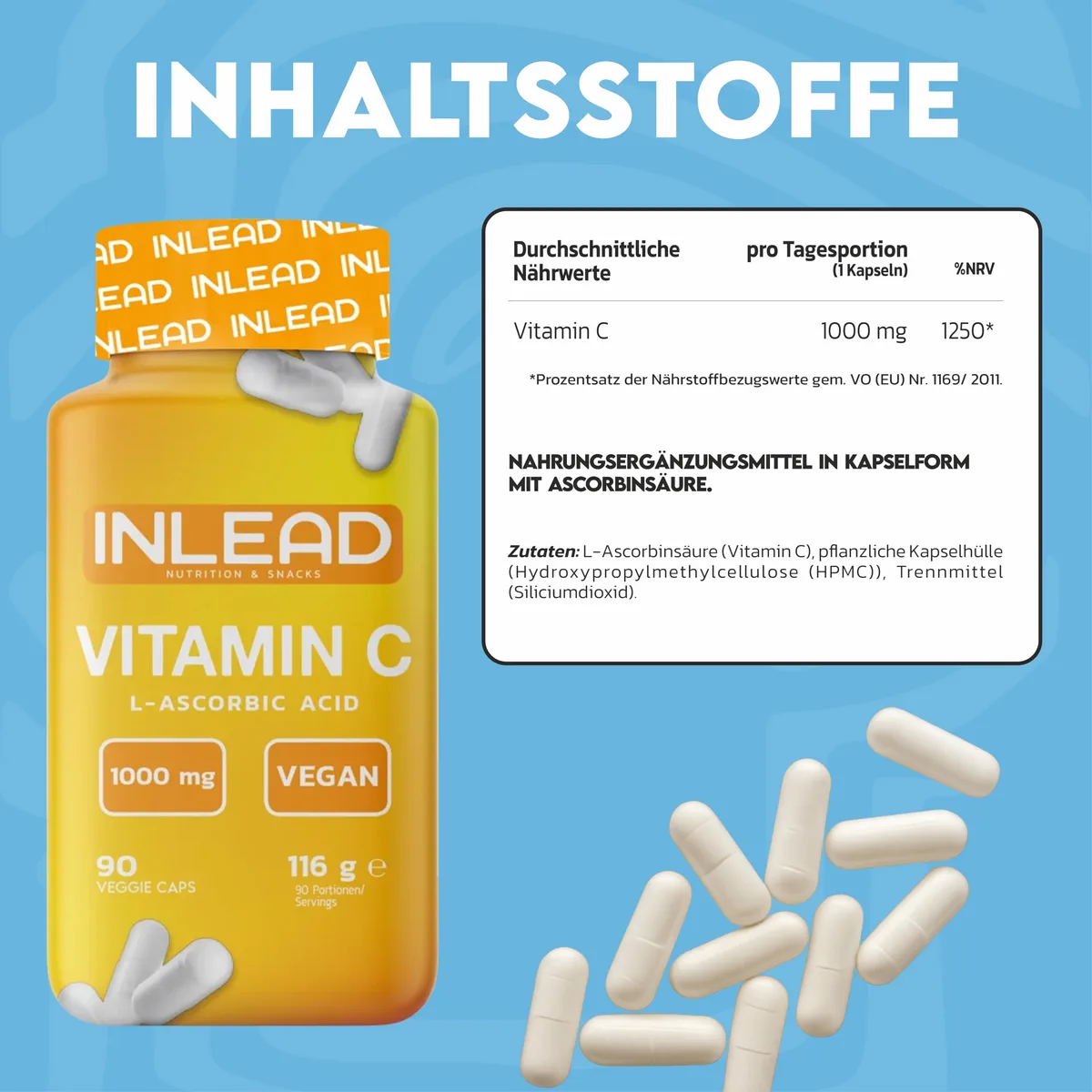 INLEAD - Vitamin C | Starkes Antioxidans zur Unterstützung des Immunsystems und der Kollagenproduktion - 90 Kapseln – Bild 3