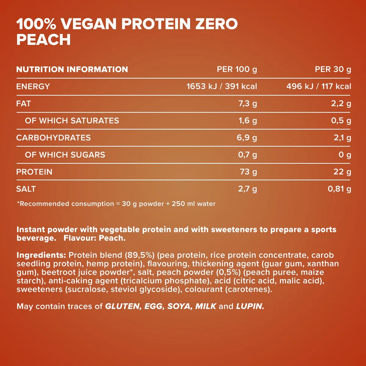 100% Vegan Protein Zero (500g) - Sweet Peach – Bild 4