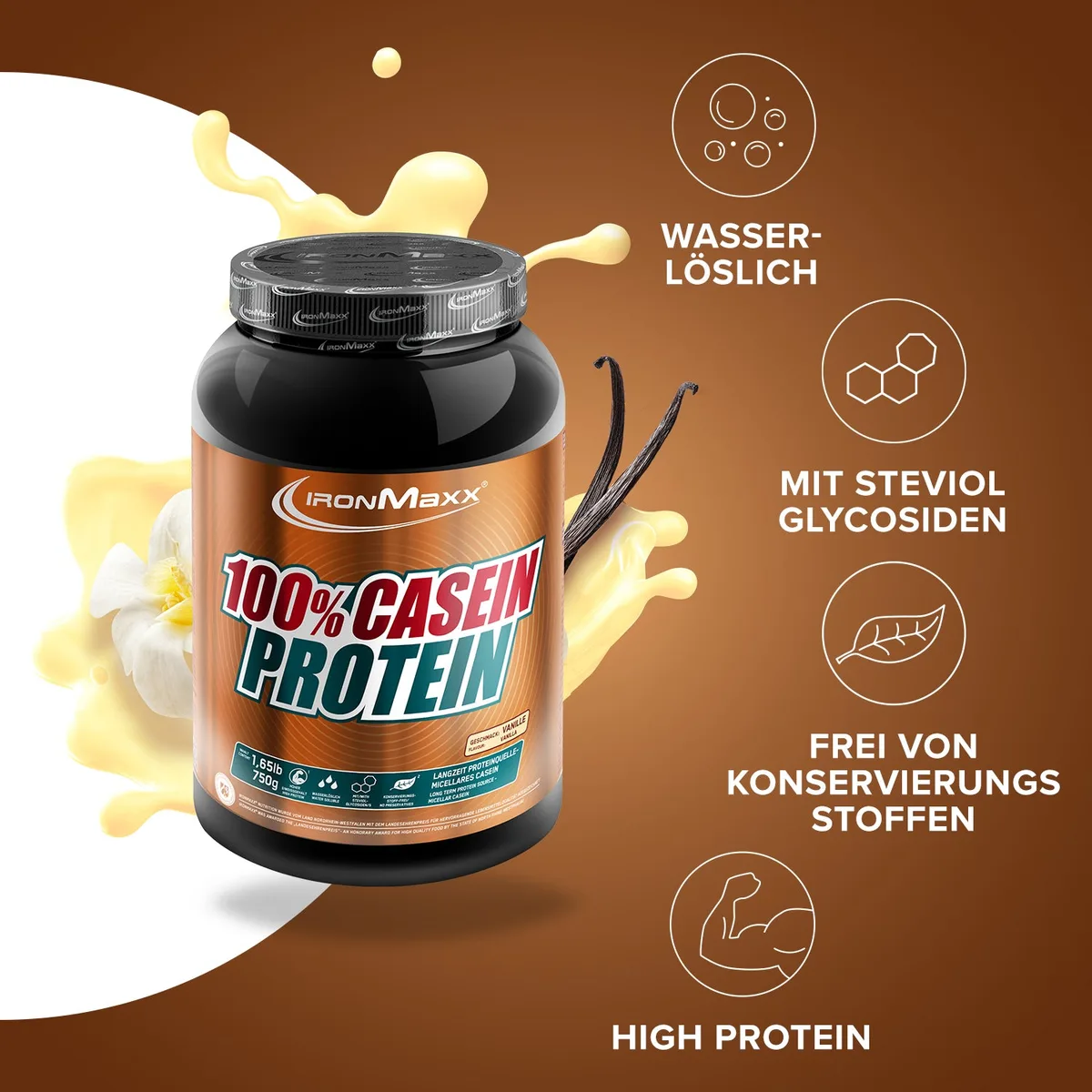 100% Casein Protein (750g) - Vanille – Bild 3