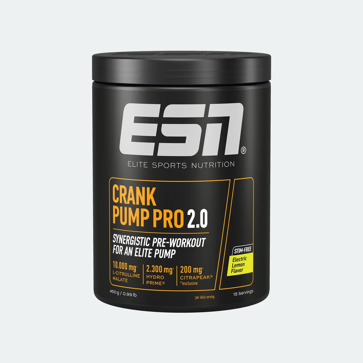ESN Crank Pump Pro 2.0, Electric Lemon, 450 g, Pre Workout Booster - made in Germany