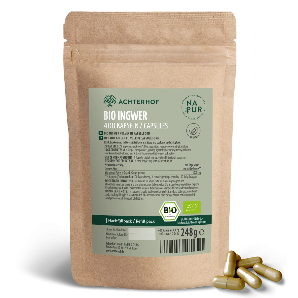 Bio Ingwer Kapseln Nachfüllpack (400 Kapseln)