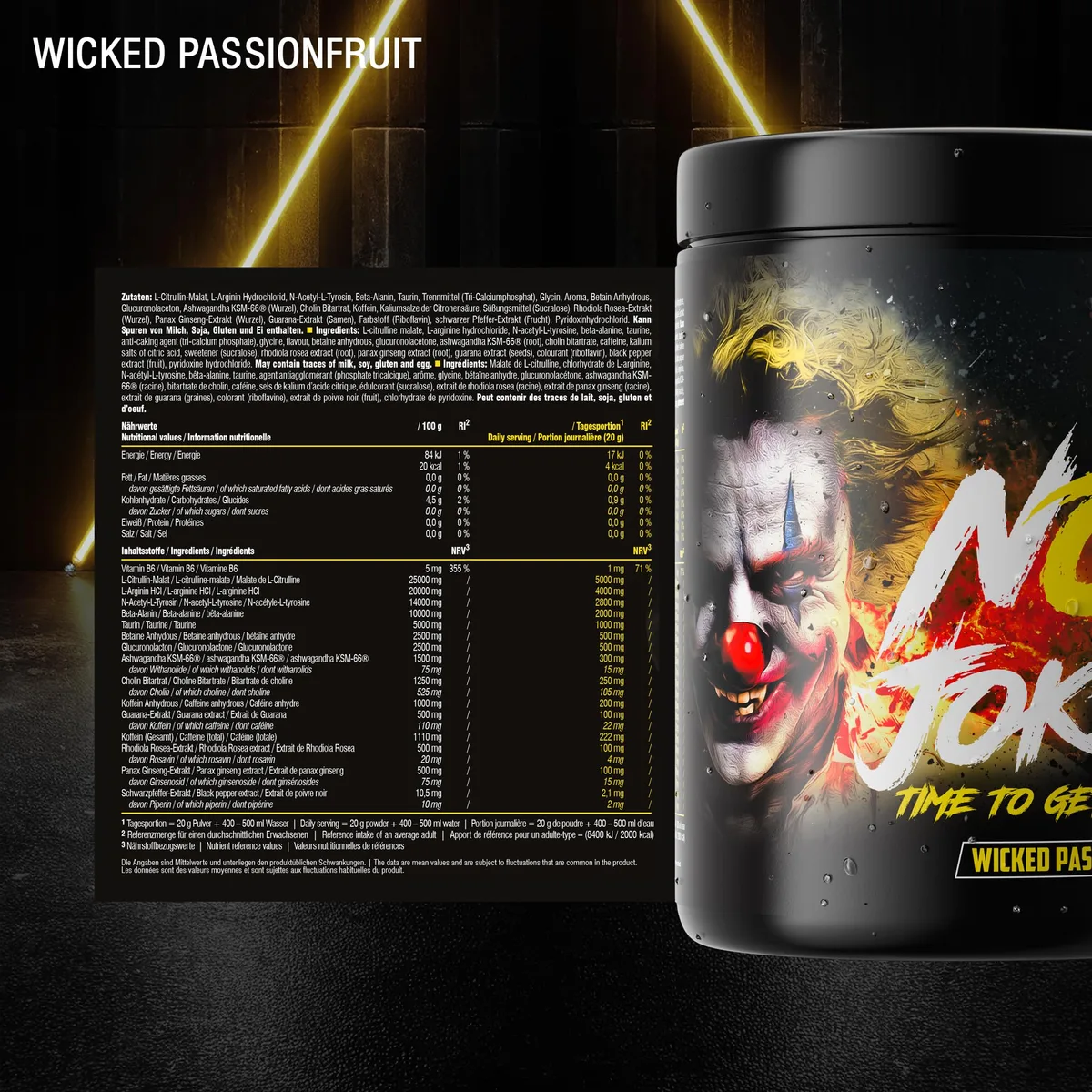 PEAK No Jokes - 600g Geschmack Wicked Passionfruit I 30 Portionen I Concentrated Pre Workout Booster mit L-Citrullin, L-Arginin HCl, Koffein und Beta Alanin für Pump und Fokus I vegan – Bild 2