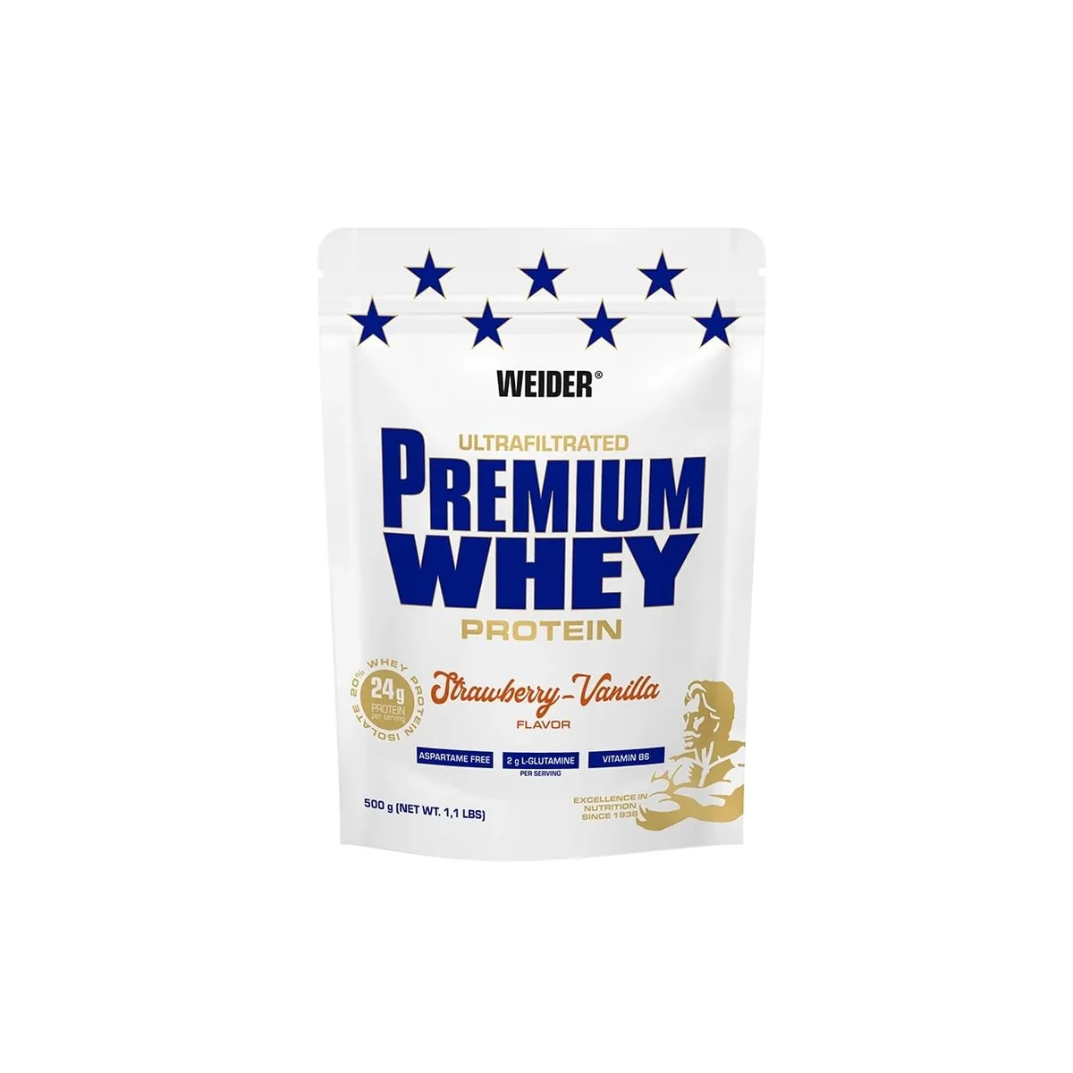 Weider Premium Whey Protein Pulver - Hoher Proteingehalt, wenig Kohlenhydrate & wenig Fett mit L-Glutamin und Vitamin B6-500g - Erdbeer-Vanilla