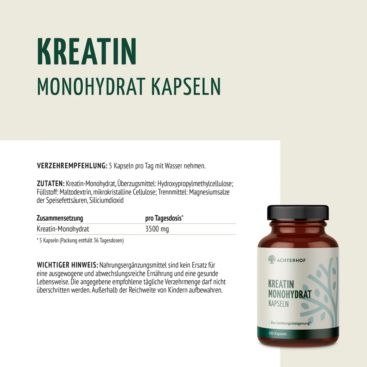 Kreatin Monohydrat Kapseln (180 Kapseln) – Bild 6