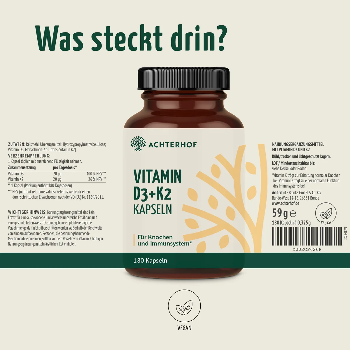 Vitamin D3+K2 Kapseln (180 Kapseln) – Bild 7