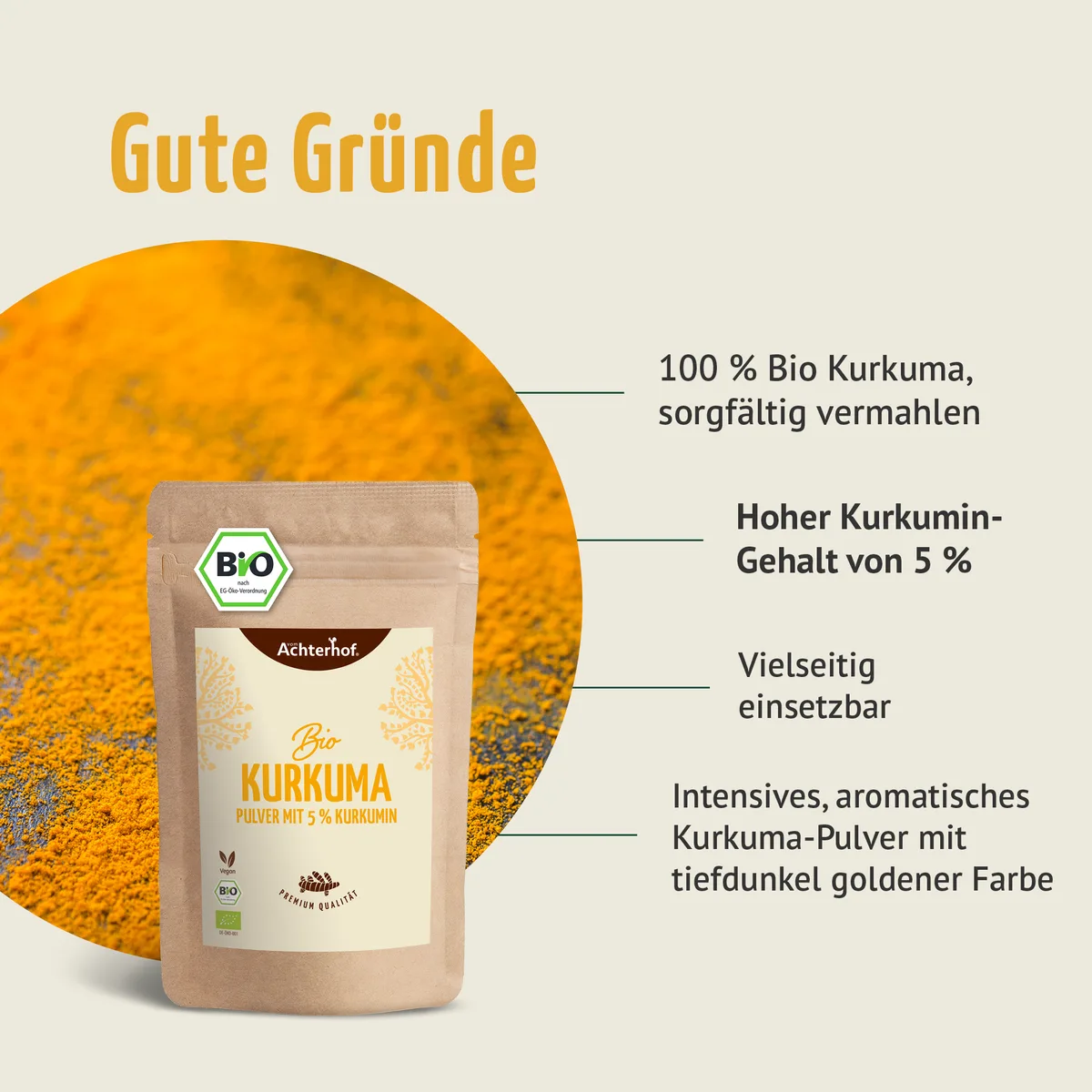 Bio Kurkuma Pulver 5% Curcumin (250g) – Bild 5