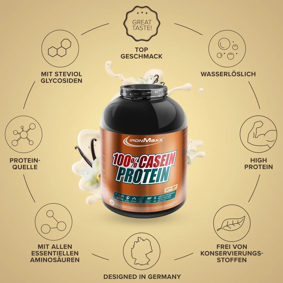100% Casein Protein (2000g) - Vanille – Bild 5