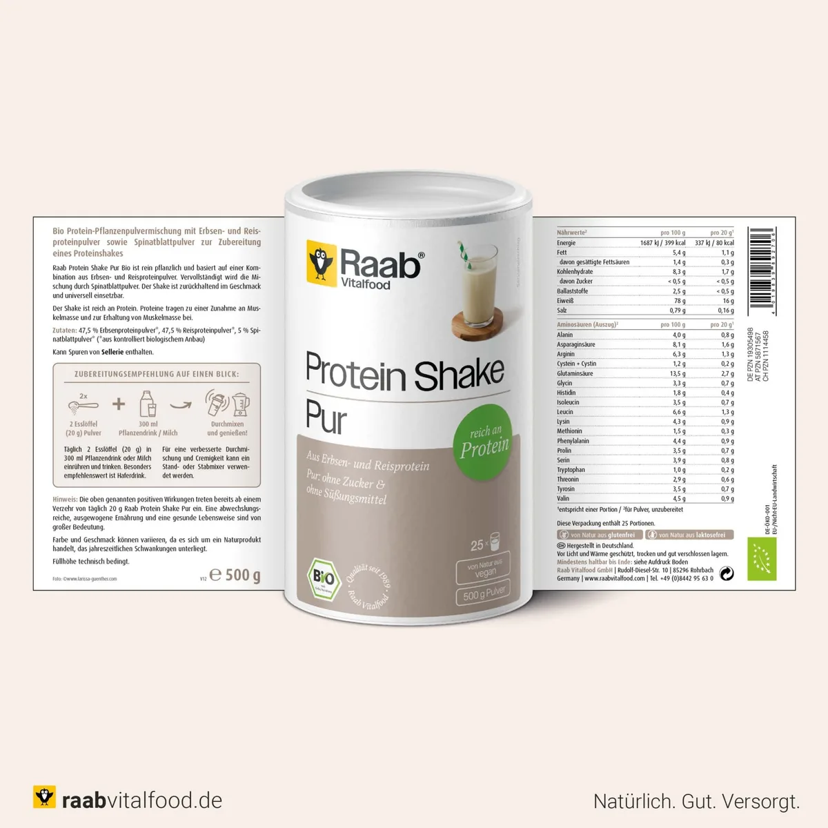 Bio Protein Shake Pure (500g) – Bild 2