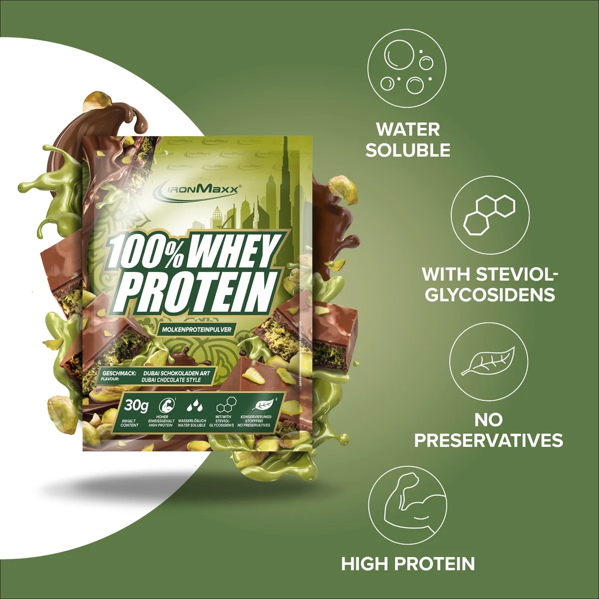 100% Whey Protein (30g) - Dubai Chocolate Style – Bild 2