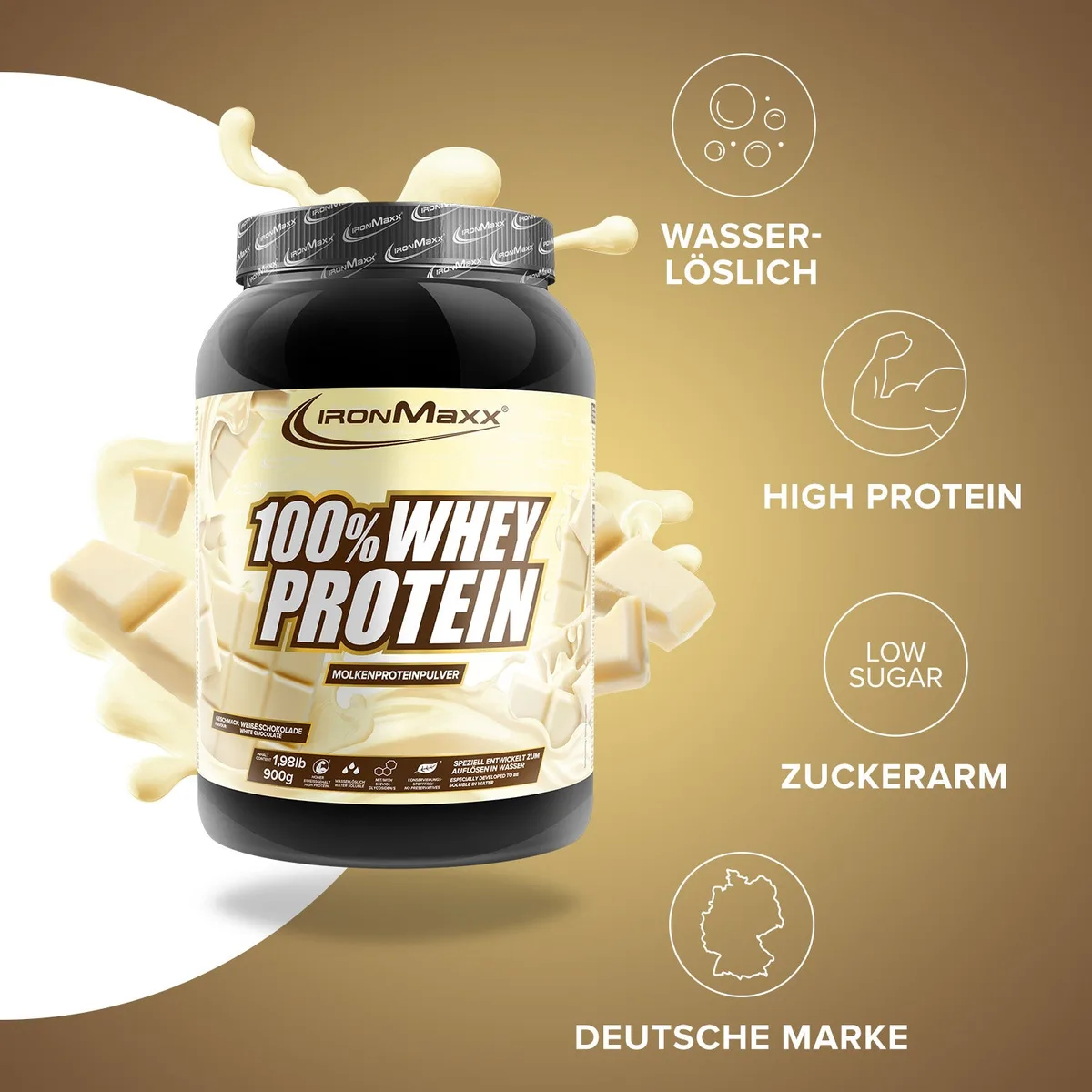 100% Whey Protein (900g) - Weiße Schokolade – Bild 2
