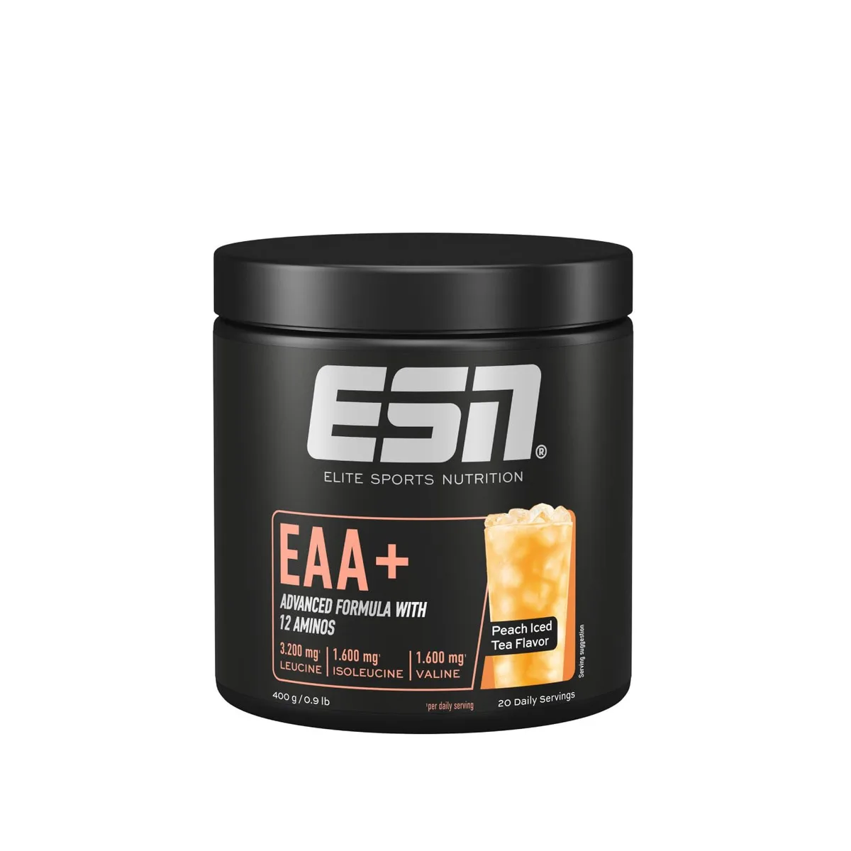 ESN EAA+, Peach Iced Tea, 400 g, allen 9 EAAs & Vitamin B6, 3,2 g Leucin pro Portion, ideale Löslichkeit, vegan - made in Germany