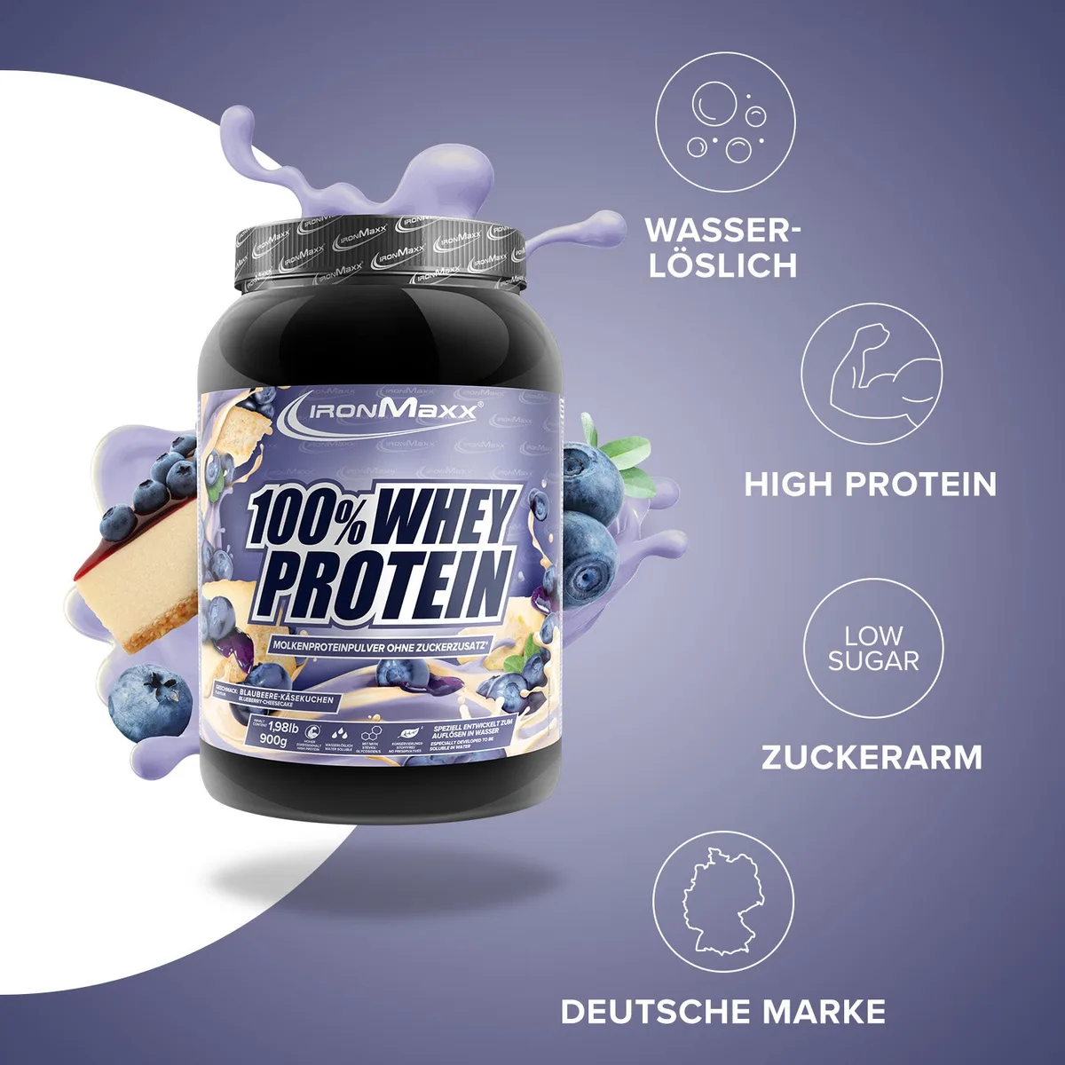100% Whey Protein (900g) - Blueberry Cheesecake – Bild 2