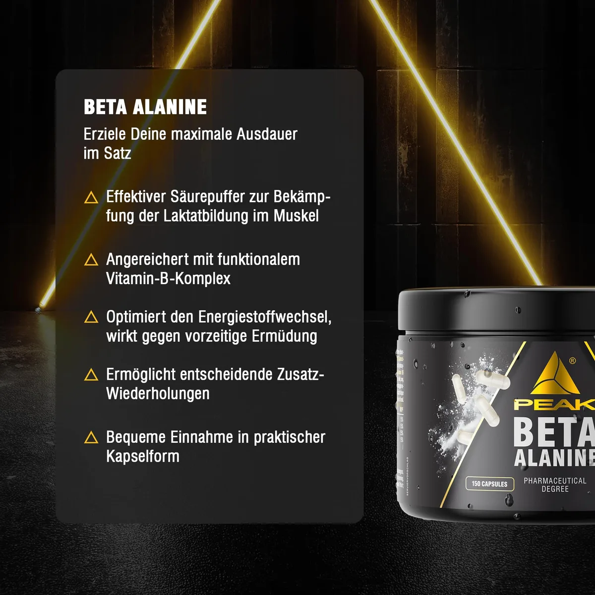 PEAK Beta Alanin - 150 Kapseln I Aminosäure I Muskeltraining I Muskelausdauer I zur täglichen Einnahme I Pre Workout I hochdosiert – Bild 3