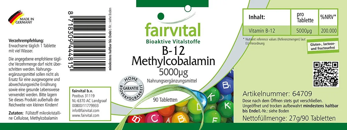 B-12 Methylcobalamin 5000µg (90 Tabletten) – Bild 2