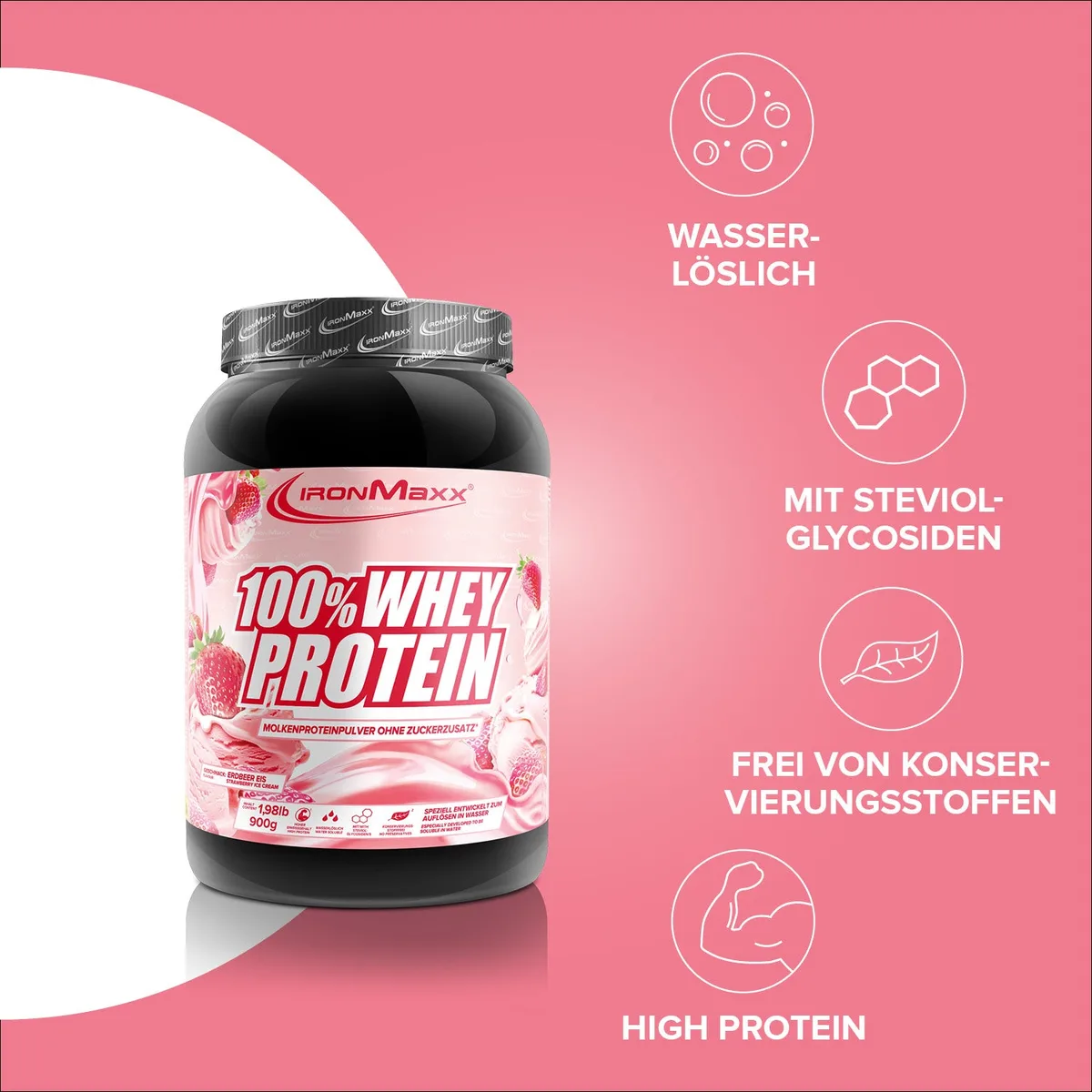 100% Whey Protein (900g) - Strawberry Ice Cream – Bild 2