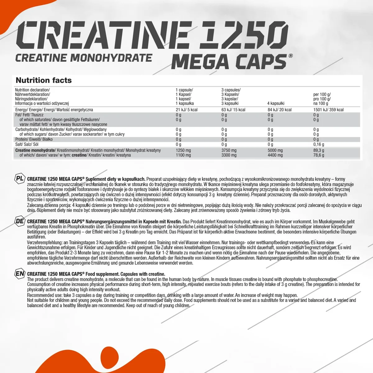 Olimp Creatine 1250 Mega Caps - 120 Kapseln – Bild 2