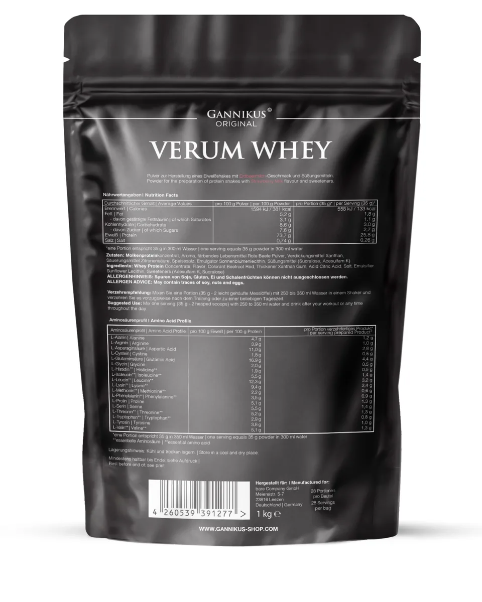 VERUM WHEY PROTEIN - 1kg Erdbeermilch – Bild 8