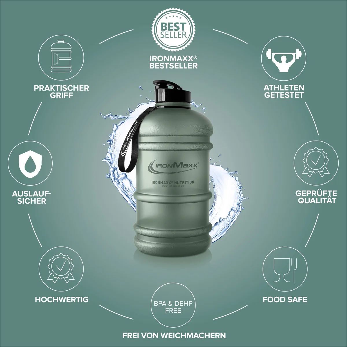 Water Gallon (2200ml) - Matt Transparent Frosted Mineral Green – Bild 5