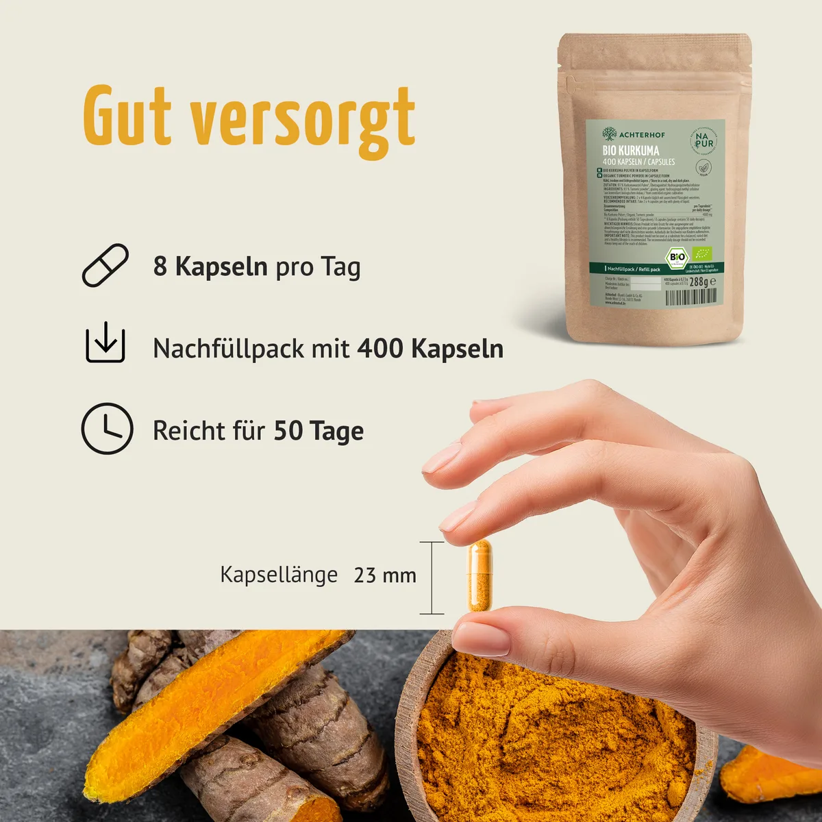 Bio Kurkuma Kapseln Nachfüllpack (400 Kapseln) – Bild 5