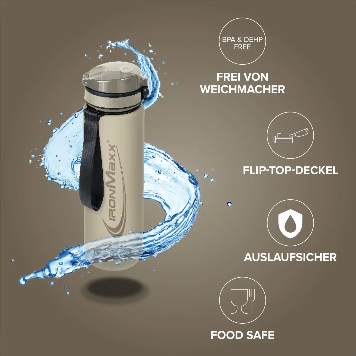 Sport Water Bottle (1000ml) - Sandstone Beige – Bild 2