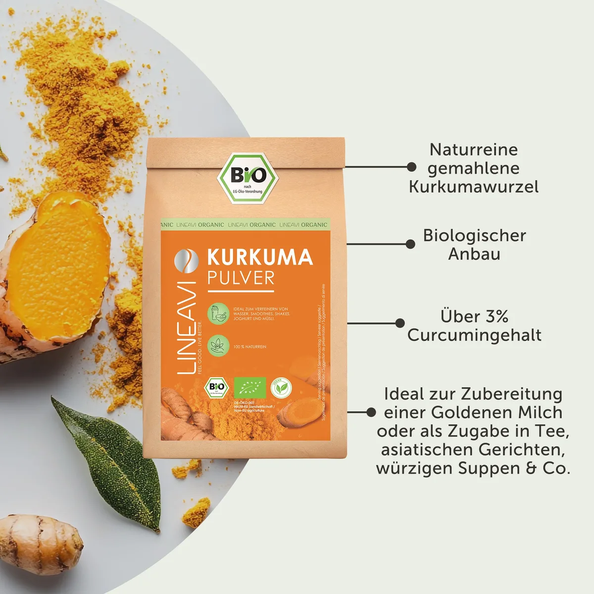 Kurkumapulver bio (1000g) – Bild 3