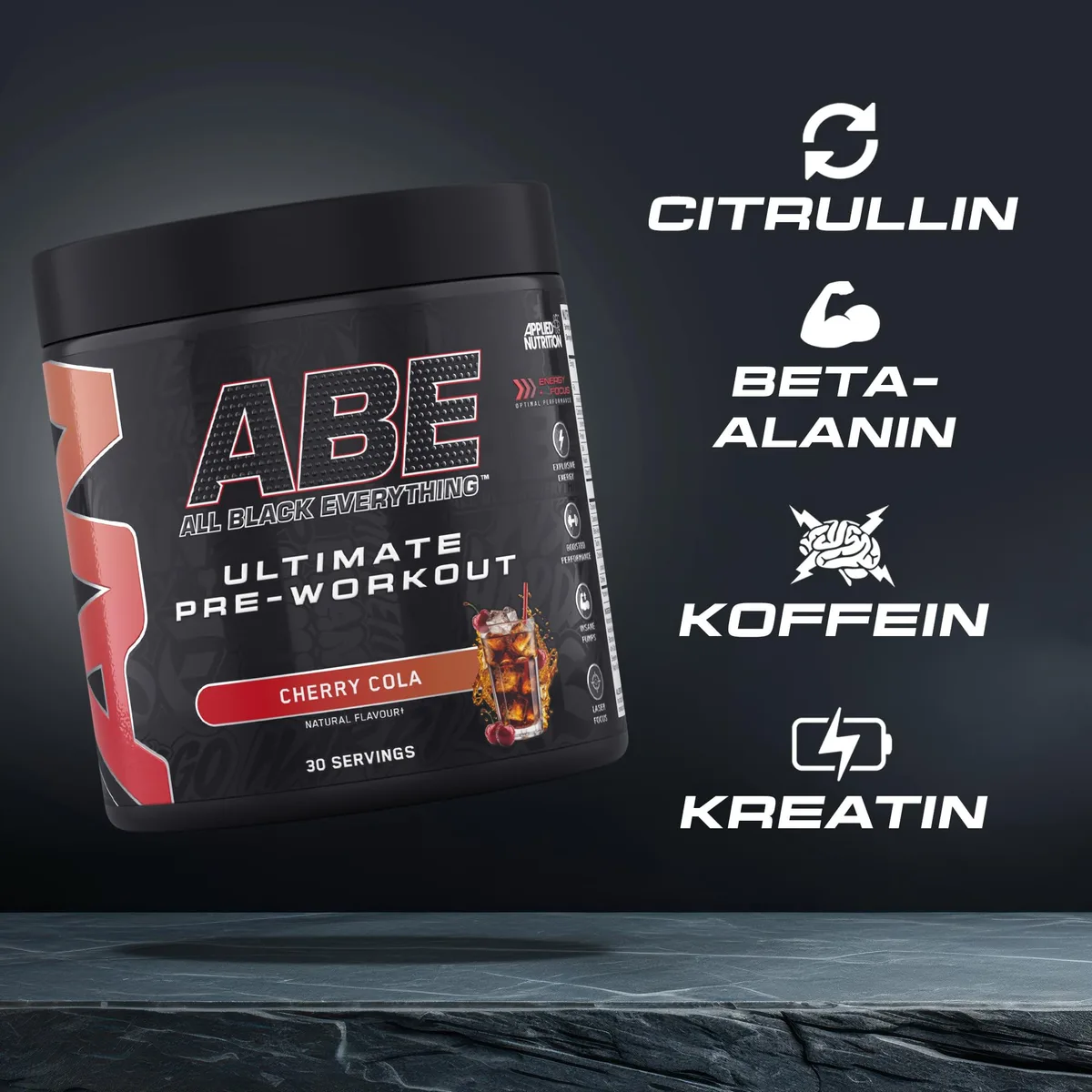 Applied Nutrition ABE Pre Workout Pulver - Pre Booster für Energie & Leistung mit Citrullin, Kreatin Monohydrat, Beta Alanin (375 g – 30 Portionen)(Cherry Cola) – Bild 3