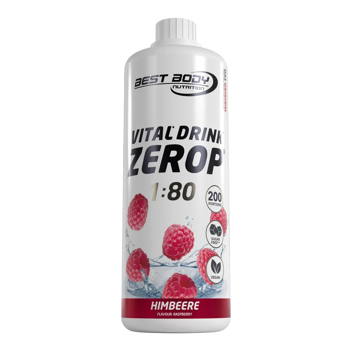 Best Body Nutrition ZEROP Vital Zuckerfreies Getränkekonzentrat Sirup Himbeere Ohne Aspartam 1 L ergibt 80 L Getränk Fitness Drink mit Vitaminen B1 B6 Niacin Kalorienarm Wassersprudler
