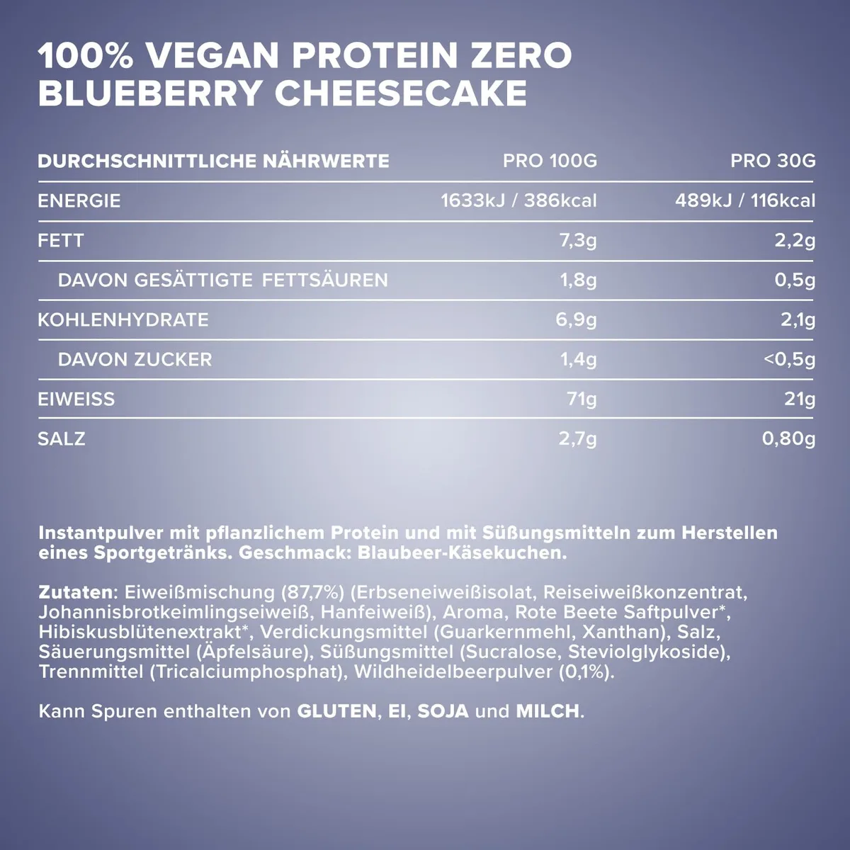 IronMaxx 100% Vegan Protein Zero - Blueberry Cheesecake 500g | Veganes Eiweißpulver ohne Zucker | Low Carb Protein Shake, High Protein, laktosefrei, geeignet für Muskelaufbau & Diät – Bild 4