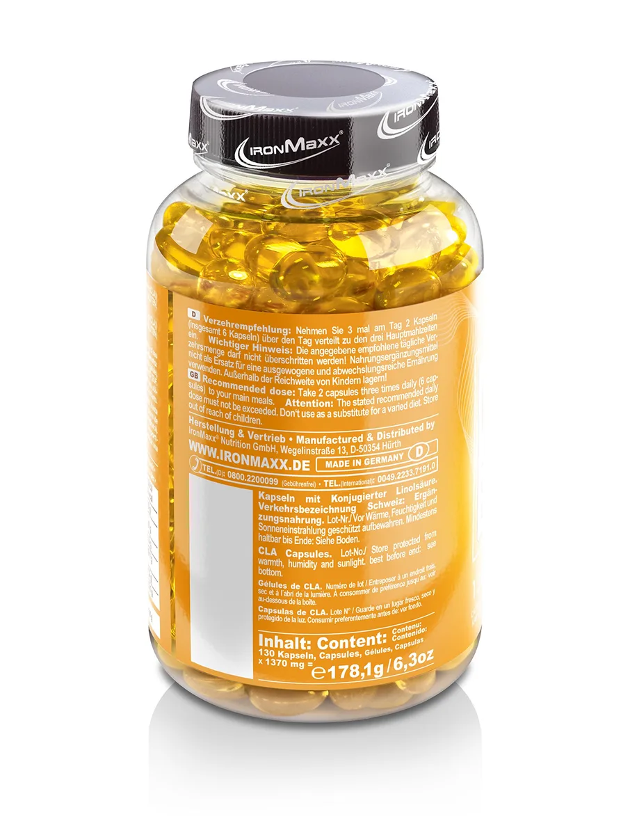 IronMaxx CLA - 130 Kapseln | Unterstützt den Fettstoffwechsel | antioxidative Eigenschaften | 800mg CLA pro Kapsel – Bild 2