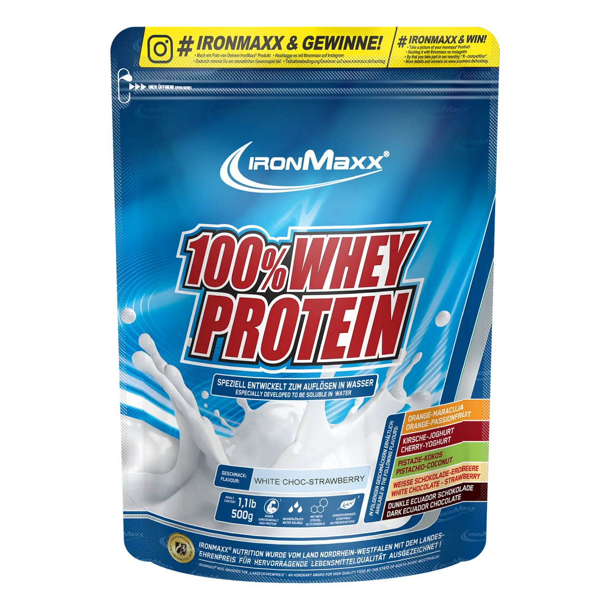 100% Whey Protein (500g) - Weiße Schokolade-Erdbeere – Bild 2