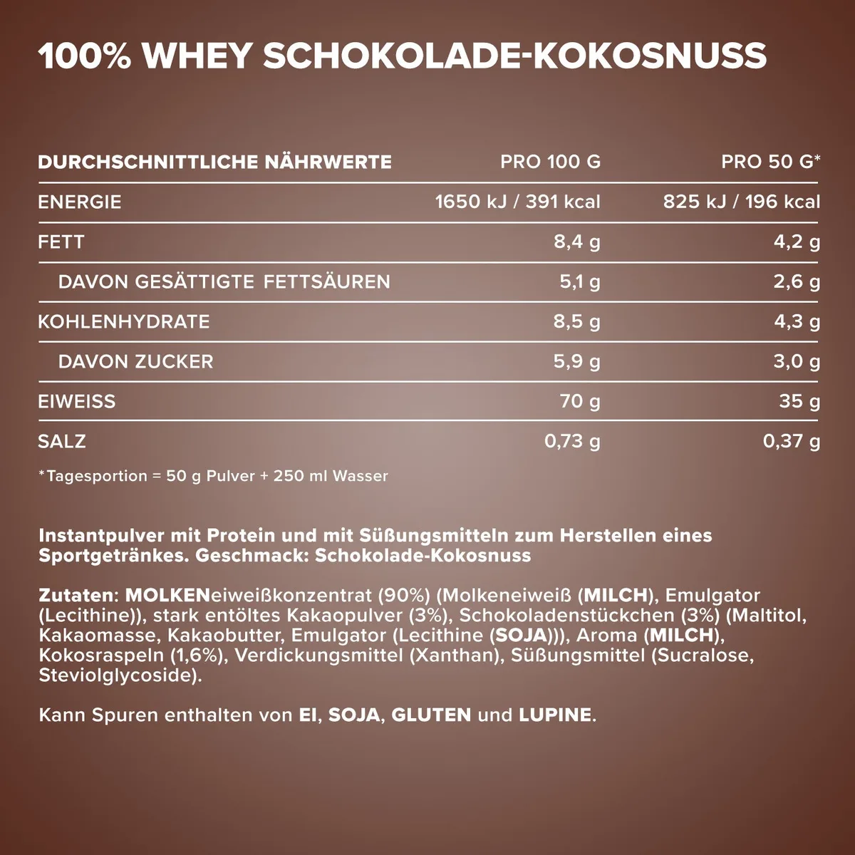 100% Whey Protein (2350g) - Schokolade Kokos – Bild 4