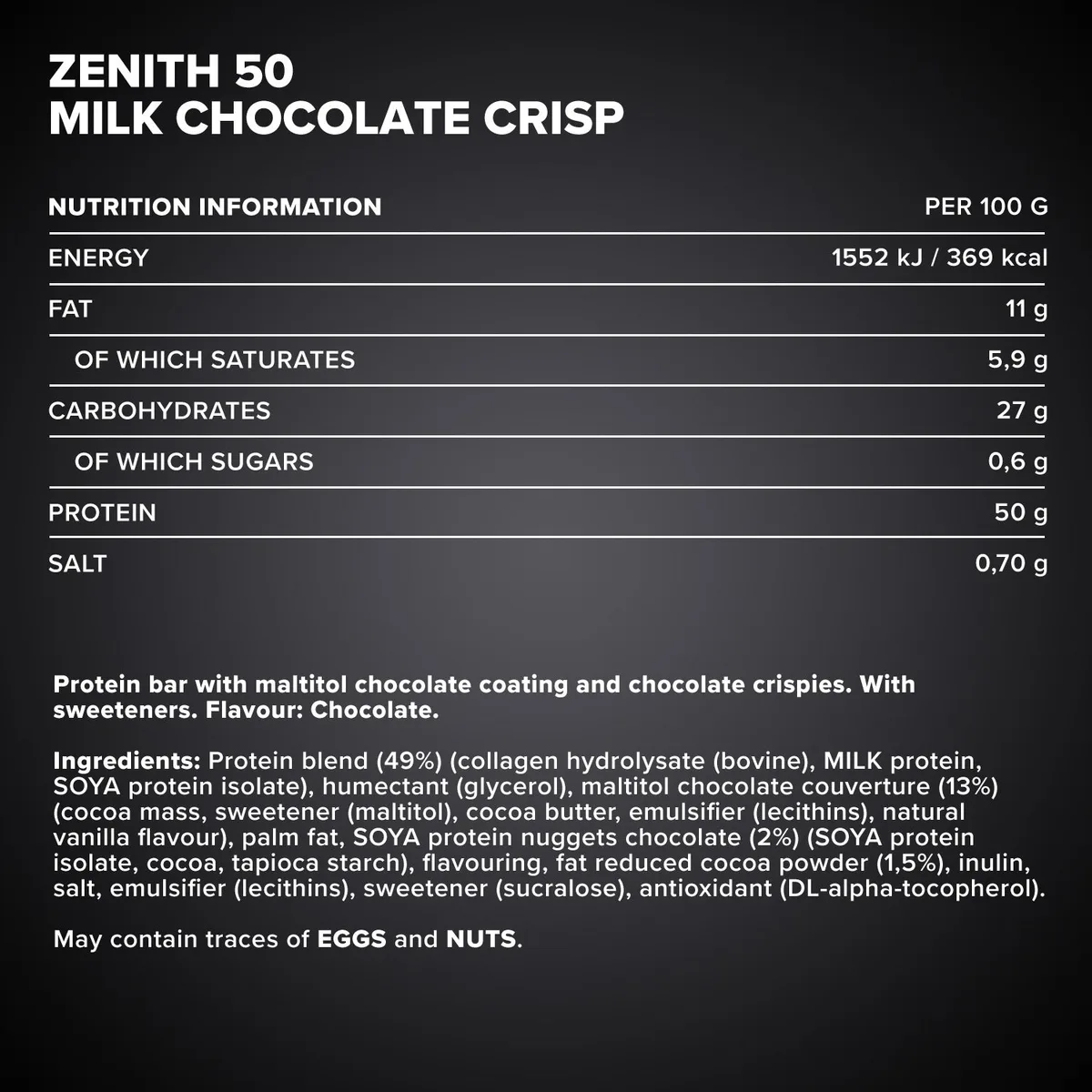 ZENITH® 50 Protein Riegel (12x100g) - Schokolade Crisp – Bild 4