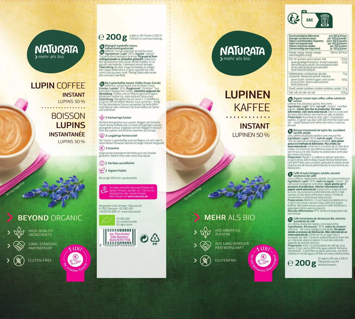 Lupinenkaffee Bio Instant Nachfüllpackung (200g) – Bild 2