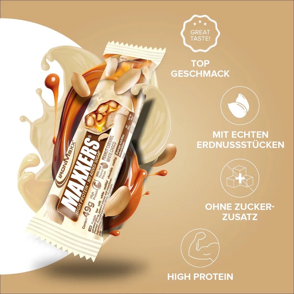 Maxxers (24x49g) - White Choc Peanut Caramel – Bild 3