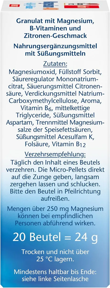 Magnesium 400 + B-Vitamine direct (20 Portionsbeutel) – Bild 2
