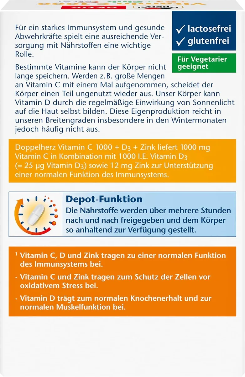Vitamin C 1000 + D3 + Zink Depot (100 Depot-Tabletten) – Bild 2